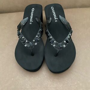 Superga Women's Black Embellished Sandals